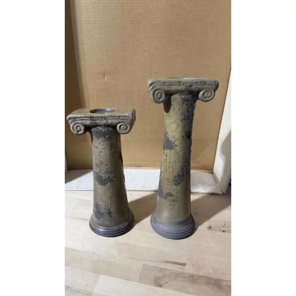 Evans Designs California Ceramic Column Candle Holders Pair Ionic‎ Style